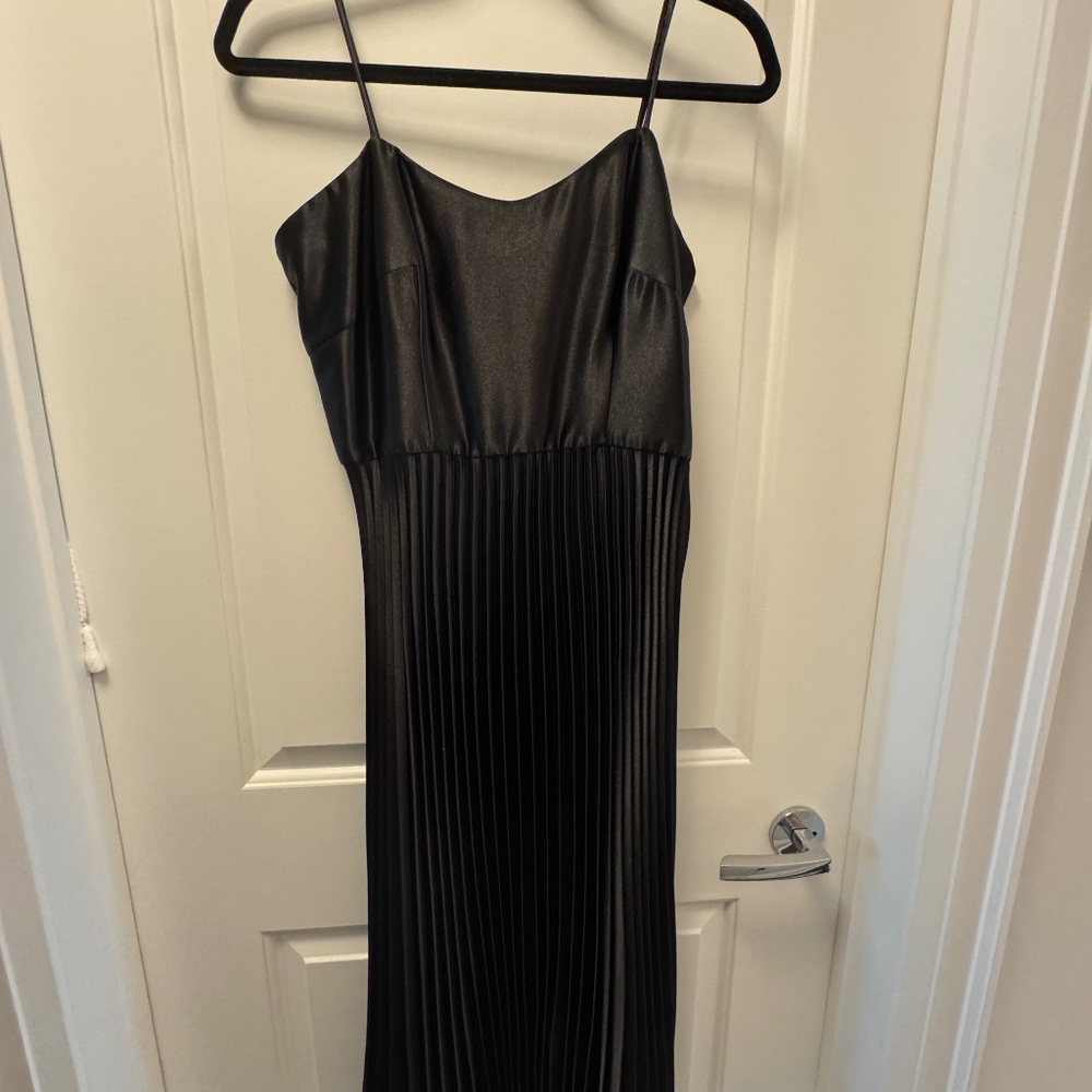 Whistles black satin pleated dress